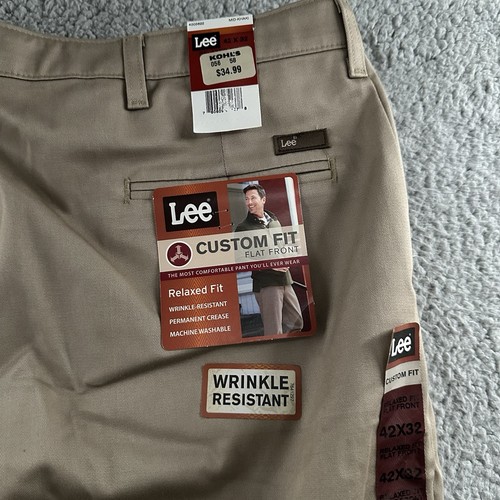 Lee Mens Pants Beige Size 42x32 Custom Fit Relaxed Straight Stretch Cotton Blend - Picture 13 of 16