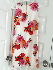 Calvin Klein Size 2 Floral Shift Dress Round Neck Sleeveless Knee Length Zip