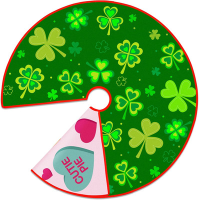 36 Inch Reversible Valentines Day/St. Patrick'S Day Tree Skirt, Double Sided Pin