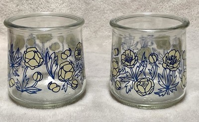 Set of 2 Oui Yogurt Limited Edition Floral 5oz Single Serving Glass Jars Used