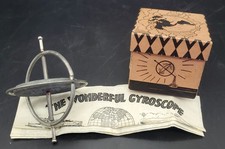 Vintage 1950  s Metal Gyroscope Red Center Spinning Top Classic 4" Tall Toy