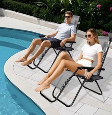Image of Zero Gravity Loungers ☀️ Adjustable Reclining Chairs with Cup Holder & Headrest