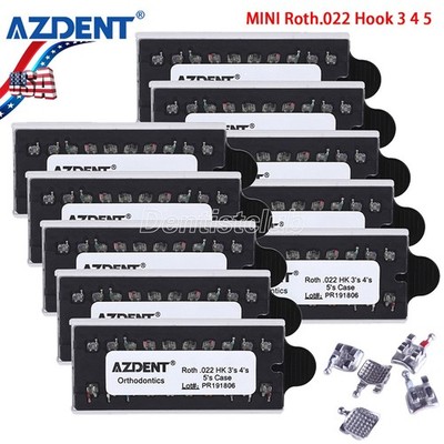 10X AZDENT Dental Orthodontic Metal Brackets Braces Mini Roth 022 Hooks 345 FDA