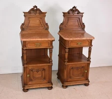 Antique Pair of Marble Top Bed Stands