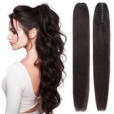 SEGOHAIR Human Hair Ponytail Extension with Claw Clip 16" 109g Natural Black