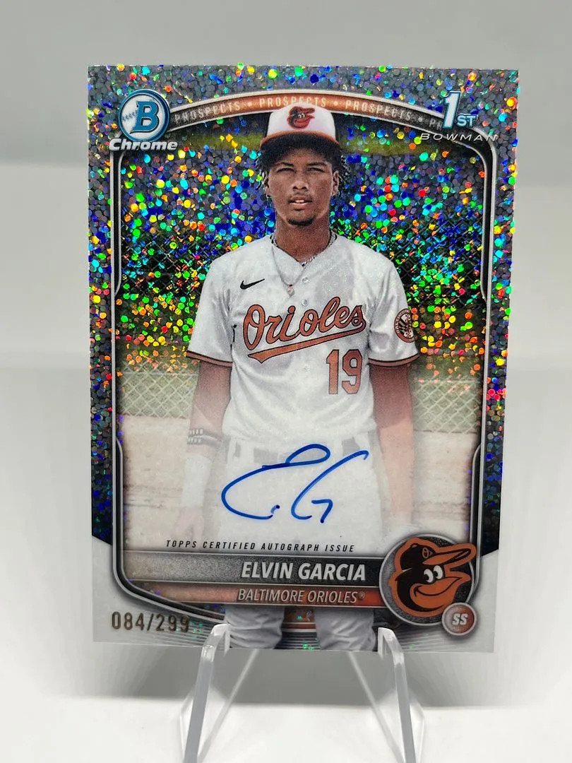 Elvin Garcia 2025 Bowman Chrome Speckle Auto /299 Card #CPA-EG Orioles