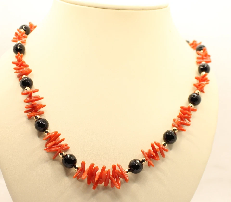 COLLANA e BRACCIALE CORALLO ROSSO ED ONICE NERA CM 60 CM 19 NATURALE EXPLOIT - Immagine 3 di 4