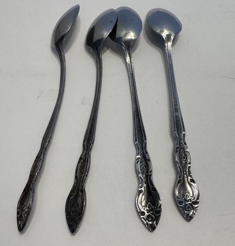 4 Vtg Imperial Stainless Steel Flatware Japan Iced Tea Beverage Spoons Floral - Picture 4 of 6