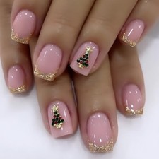 Christmas Press on Nails Short Square Pink Fake Christmas Press on Nails 5