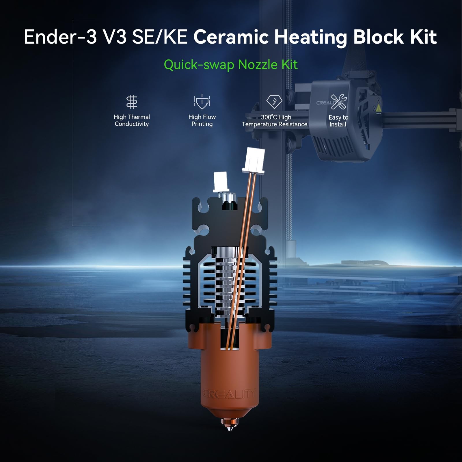 Ceramic Heating Block Quick-Swap Nozzle High Flow For Ender-3 V3 SE KE 300C