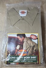 VTG Dickies Original Long Sleeve Work Shirt Mens Size Med USA Wrinkle Free Khaki