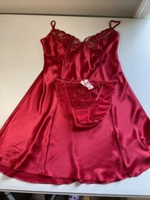 Victoria's Secret MED Red Satin Lace Chemise Babydoll Lingerie w/ Panty NWT