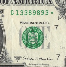 Series 2017A Star Note G Chicago 3.2M Pack Note $1 Dollar Bill G13389893*