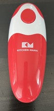 Abridor de latas eléctrico Kitchen Mama borde liso seguro para alimentos rojo blanco probado funcionando