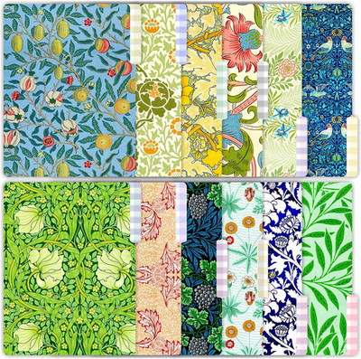 12 Pack William Morris Decorative File Folders, 1/3 Cut Tab with Assorted Positi