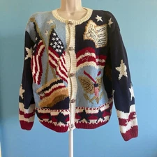 Eagle's Eye Collectibles Vintage 90's Patriotic Bear Cardigan Sweater Size S/P