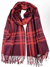 Classic Plaids Pattern Pashmina Silk blend Scarf wrap warm soft shawl Berry Burg