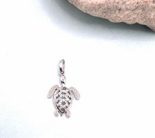 Vintage Sterling Silver 925 Crystal Studded Sea Turtle Pendant Charm