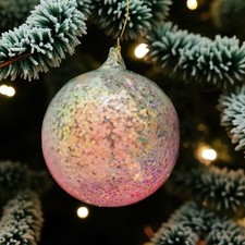 Blown Glass Blue  Pink Reverse Glitter Christmas Tree Ornament 3.5 in NEW