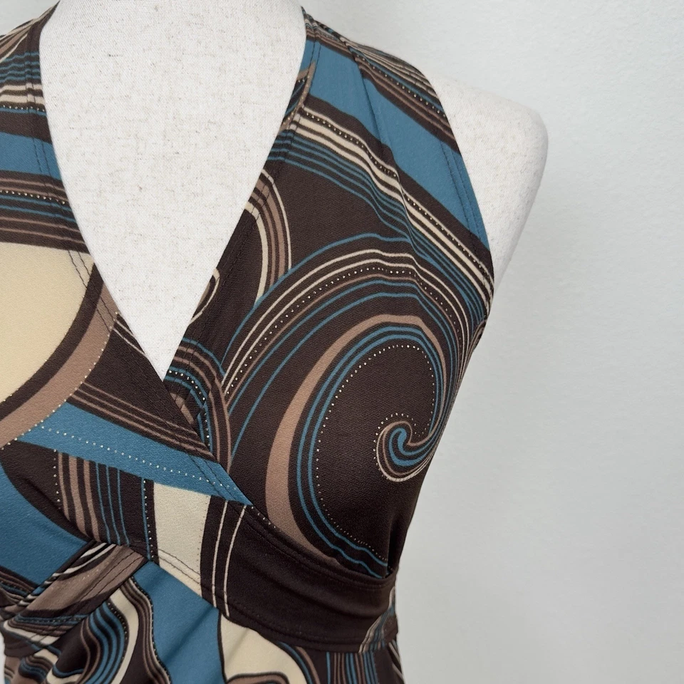 Top tocador de colección años 90 para mujer XS* marrón azul halter asimétrico abstracto hada grunge Foto 4 de 4