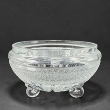 Signed Heavy Clear Crystal Footed Bowl Etched Starburst Pattern Vintage Decor