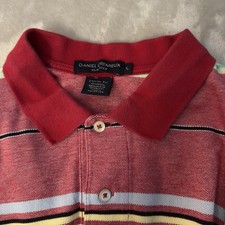 Daniel Cremieux Classics 100 Cotton Red Striped Polo Shirt Short Sleeve Large