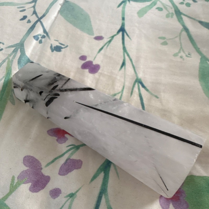 Tourmalinated Quartz Crystal Healing Point Polished with Black Inclusions