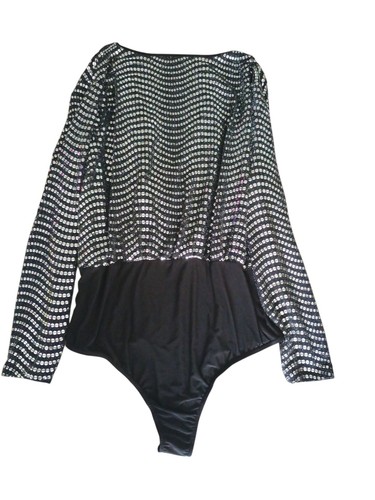 Boohoo Women's Plus Extreme Plunge Sequin Bodysuit Black Uk 22 New NWT US 18 - Picture 10 of 10
