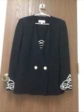 St. John Evening black blazer Santana knit silver beads, appliqu , insert, sz 10