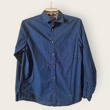 Claiborne Men  s Long Sleeve Dress Shirt Medium Dark Blue Polka Dots