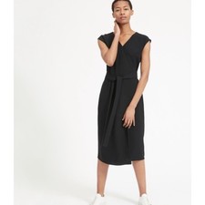 EVERLANE Black Cap Sleeve Wrap Midi Dress Belted Size 8