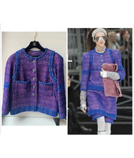 CHANEL 17A TWEED CC LOGO RIBBON BUTTON JACKET BLAZER FR40 US8