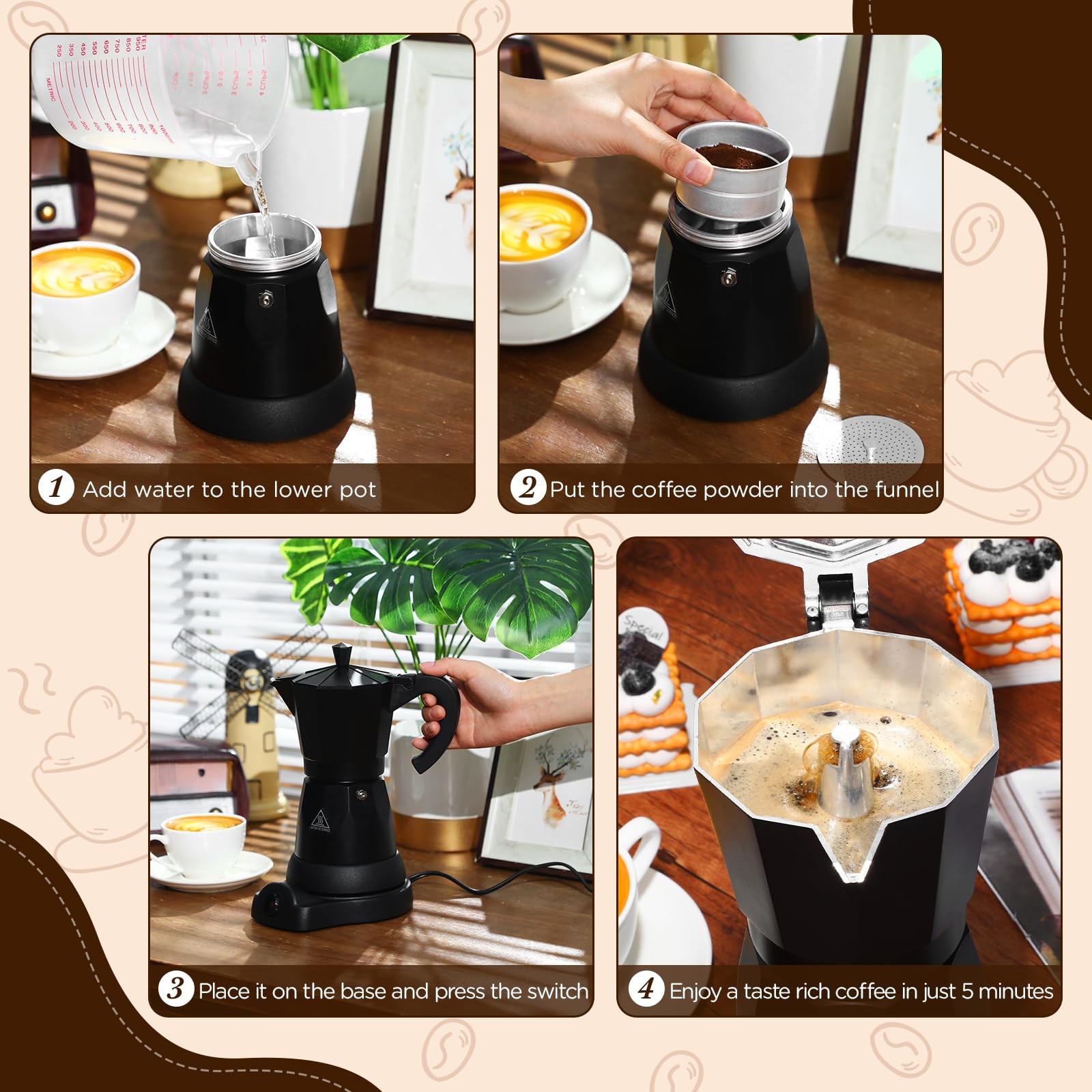 Coffee Pot 6 Cup Electric Espresso Coffee Maker Italian Moka Maker 300ml Port...