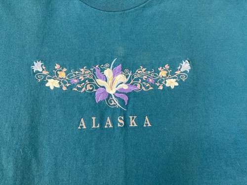 Alaska T-shirt Women’s L Teal Floral Embroidery Single Stitch Short Sleeve Fade - Picture 3 of 6