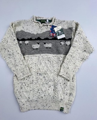 New Glencroft Sweater Small White Wool Sheep Graphic Crew Neck Knit Pullover