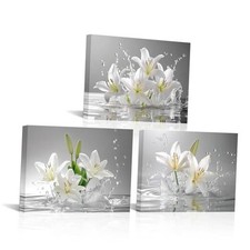 3 Pieces White Lily Floral Wall Art Lilies Flower Bloom in Water Picture