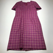 Womens Pink Houndstooth Plaid Sheath Dress V-Neck Back Zip Very Well Made