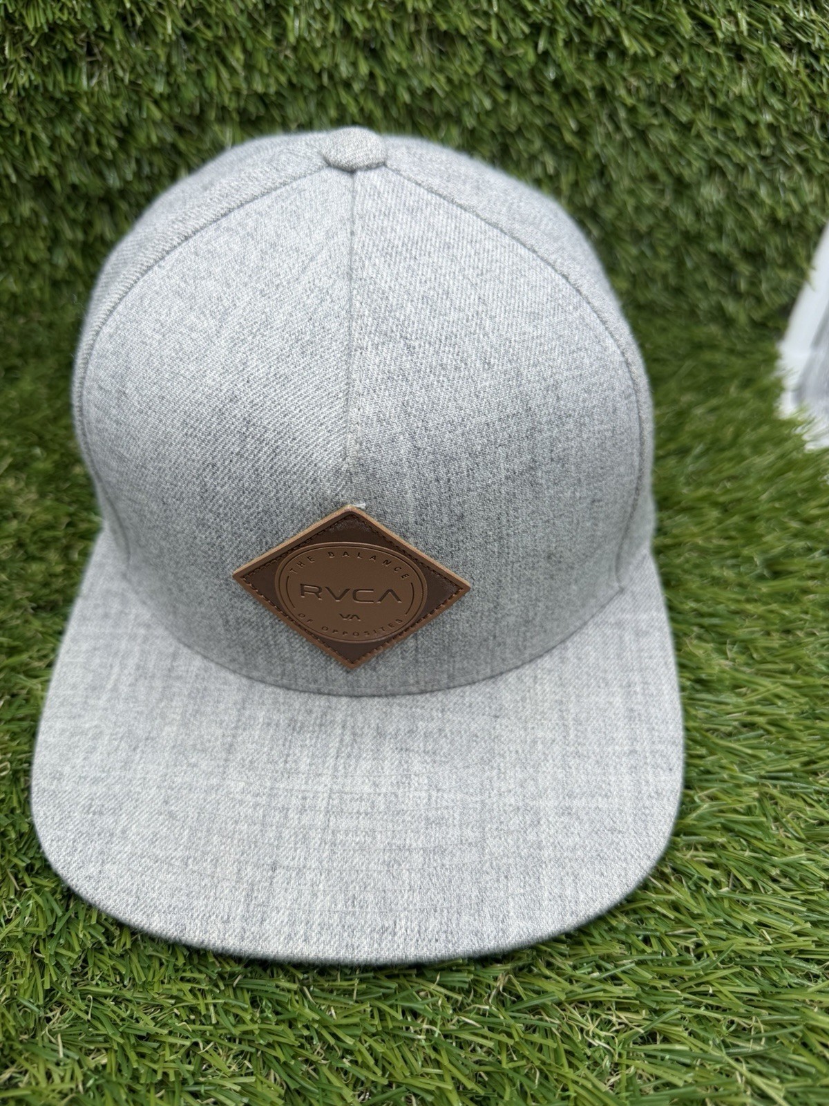 RVCA Hat Gray Snapback Leather Patch Mid Fit Cap … - image 1