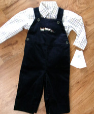 NWT 250.00 RALPH LAUREN Blue Cord Overall  Shirt Set-6 Month