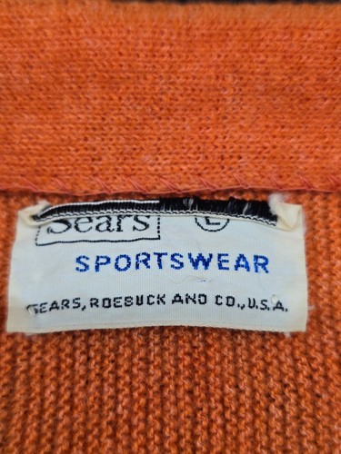 VINTAGE 60s 70s Sears Sportswear Cardigan Sweater Large Orange Acrylic Button - Picture 2 of 10