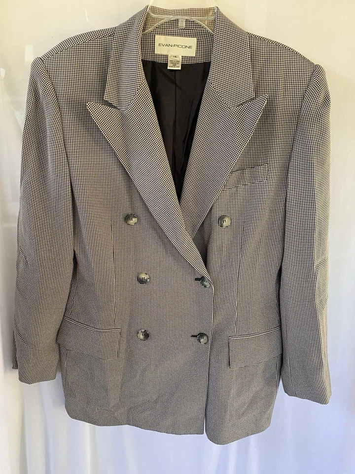 Women’s Sz 14 Houndstooth 100% Silk Blazer Career Business Suit Jacket  Khaki - Image 2 of 4