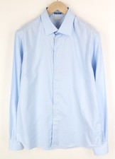 SUITSUPPLY Men's Blue Slim Twill Shirt 44L/17 1/2L Pure Cotton Button-Up Style 