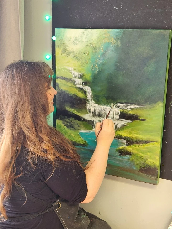 Búho guardián lavanda - Pintura acrílica original 16x20 - por M. Isaksen Foto 4 de 4