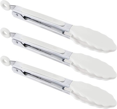 7 inch Cooking Tongs,  Set of 3 Mini Kitchen Tongs Silicone Serving Tongs With