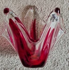 Vintage Red & Clear Pulled Art Glass Vase MCM Stretch Swung, Czech or Murano?