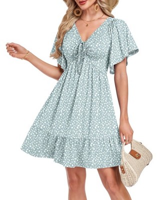 Elegantes Damen Strandkleid - fließend Mittelknie V-Ausschnitt mit Taschen