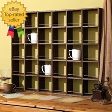 Oversize Coffee Mug Display Rack Wooden Shelves Rustic Shot Glass Display Case T