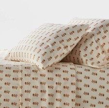 Woodblock Flowers Queen Flannel Sheet Set - Threshold