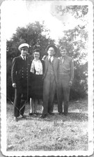 Dapper Military Brothers Men with Parents Militaria Snapshot 1940s Vintage Photo