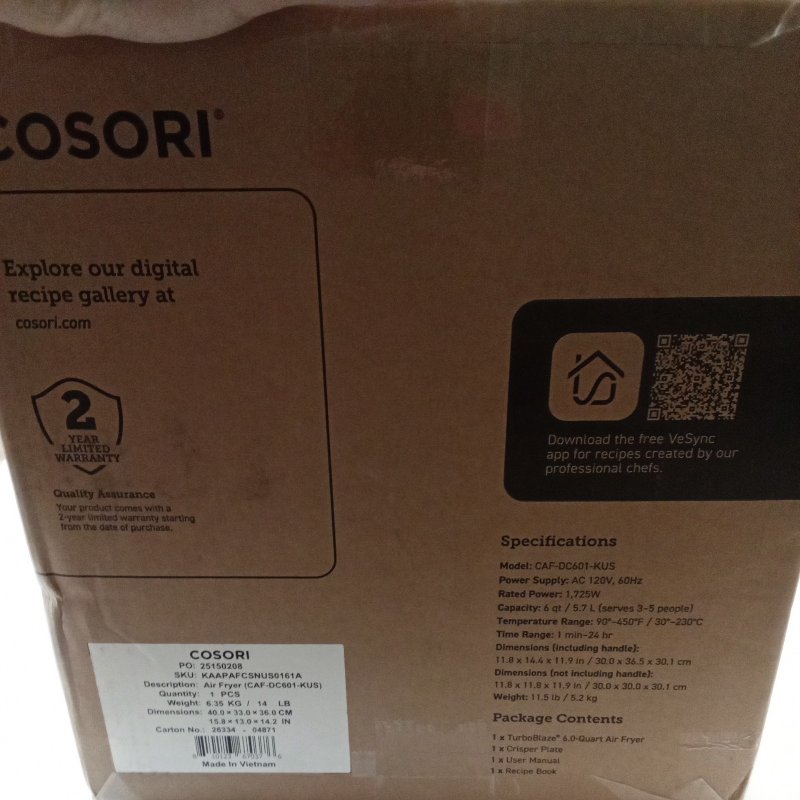 COSORI Air Fryer 9-in-1, Compact & Large 6-Qt,Fast Turbo Modes, 90–450°F Precise